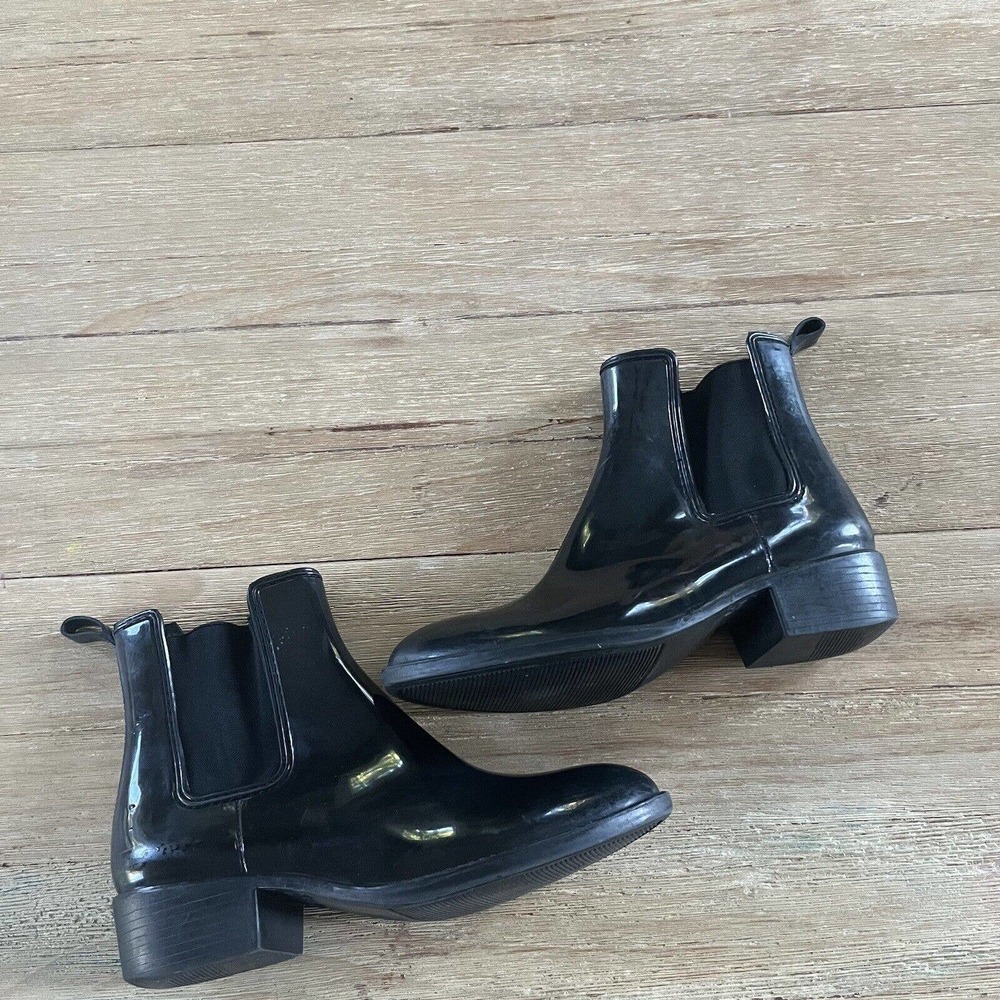 Jeffrey Campbell Havana shiny black rubber Pointed Toe rain boots size 10